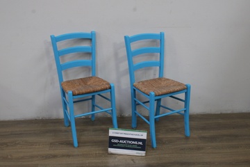 Afbeelding van Set van Twee Houten Blauwe Zstyle Stoelen'