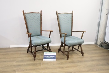 Afbeelding van Set van 2 Houten Lichtblauwe Troon-Armstoelen'