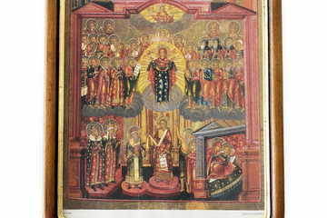 Afbeelding van Religieuze icoon in houten lijst met voorstelling van Maria