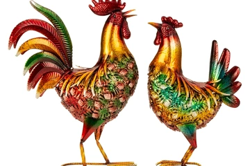 Afbeelding van 2 Metalen beelden Haan en kip   (nieuwe)