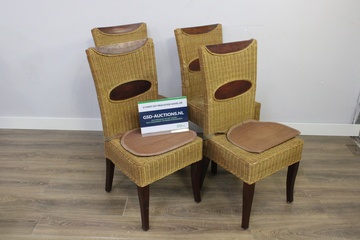 Afbeelding van Set van 4 Rieten/Houten Eetkamerstoelen
