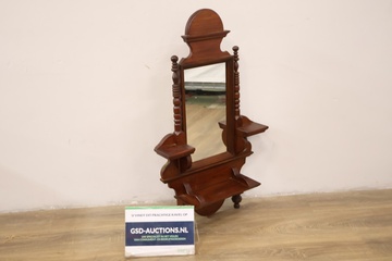 Afbeelding van Antiek Sierlijke Halspiegel in Houten Frame