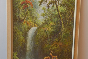 Afbeelding van Romantisch schilderij van Rabiat: Waterval met herten'