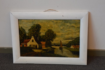 Afbeelding van Ingelijst olieverfschilderij: Hollands waterlandschap'