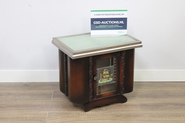 Afbeelding van Antiek Houten Borrelkast met Glazen Blad