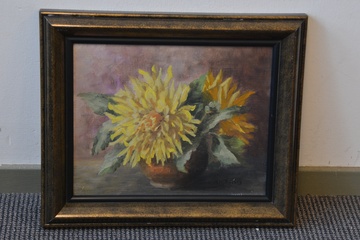 Afbeelding van Ingelijst schilderij van H.Rijkers: Stilleven met Chrysanten