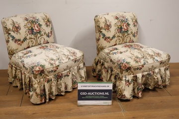 Afbeelding van Set van 2 Antiek Stoffen Fauteuils