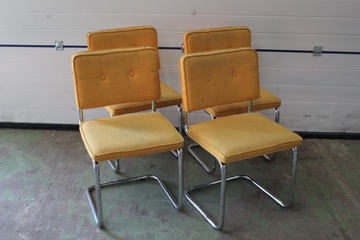 Afbeelding van Set van 4 Gele Ridge Rib Buisframe Eetkamerstoelen''