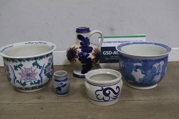 Afbeelding van Set van 5 Vintage Blauw/Witte Keramische Potten