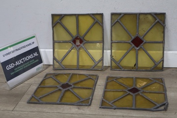 Afbeelding van Set van 4 Antieke Glas-In-Lood Raampjes