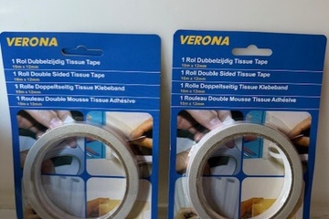 Afbeelding van 2 rollen Verona Dubbelzijdige Tissue Tape.  Deze dubbelzijdi