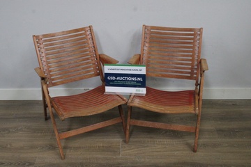 Afbeelding van Set van 2 Vintage Houten Rex Klapstoelen