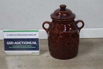 Afbeelding van Vintage Rumtopf aardewerk pot met deksel'