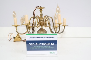 Afbeelding van Vintage Messing Kroonluchter met 6-Armen