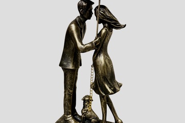 Afbeelding van Beeld van een koppel met paraplu en hond(nieuwe)