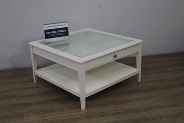 Afbeelding van Wit Landelijke 2-Laags Salontafel met Glazen Bovenblad''