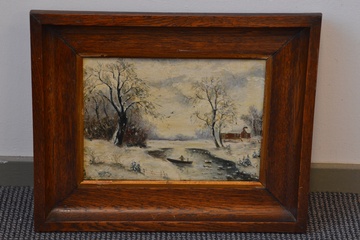 Afbeelding van Ingelijst olieverfschilderij van J. Smaal: Winterlandschap.