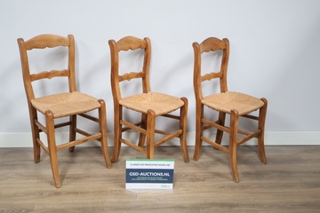 Afbeelding van Set van 3 Vintage Eetkamerstoelen met Rieten Zitting