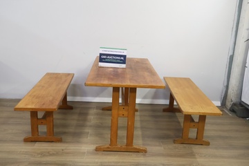 Afbeelding van Vintage Houten Picknick-/Eettafel met 2 Banken