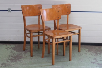 Afbeelding van Set van 3 Vintage Houten Stoelen