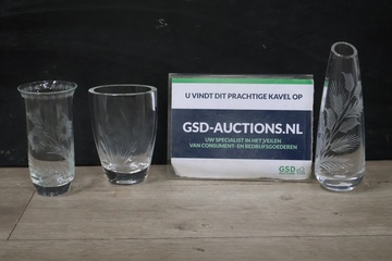Afbeelding van Set van 3 Kristallen Vazen Tumblers Bloemmotief