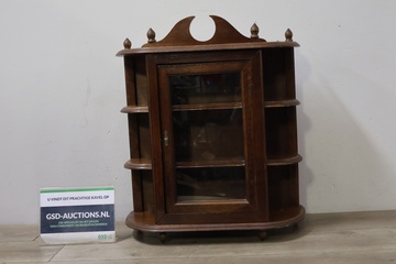 Afbeelding van Antiek Houten Wandvitrinekastje