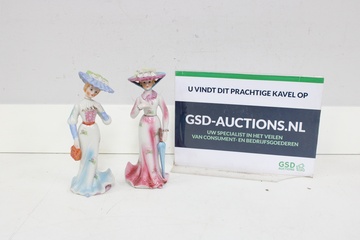 Afbeelding van Set van 2 Vintage Deftige Porseleinen Vrouwen