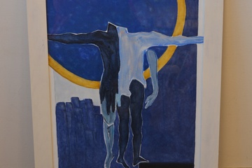Afbeelding van Alkydschilderij van Jeanne Beenackers: 'Balanceren'