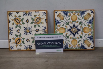 Afbeelding van Vintage Ingelijste Delfts Polychroom Wandtegels