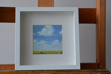 Afbeelding van Ingelijste vierkante poster: Weiland met koeien'