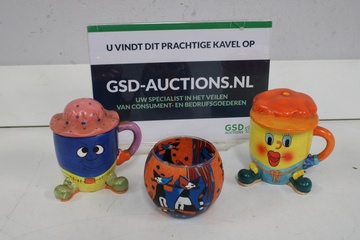 Afbeelding van Set van 2 Kleurrijke Keramische Mokken met Theelichthouder