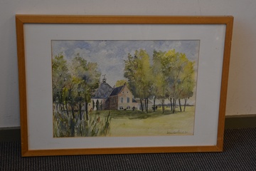 Afbeelding van Aquarel van een boerderij, 1971, Van der Stad.