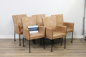 Afbeelding van Set van 5 Bruin Leren Goossens Funk Eetkamerstoelen''