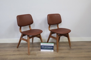 Afbeelding van Set van 2 Vintage Bruine Skai Eetkamerstoelen