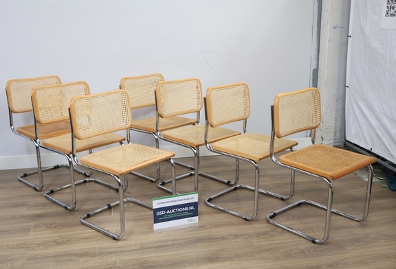 Afbeelding van Set van 7 Cesca Buisframestoelen door Marcel Breuer