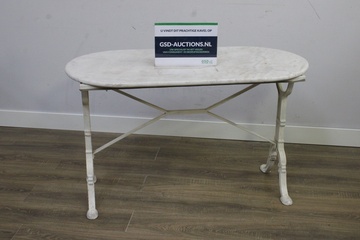 Afbeelding van Antiek Witte Bistro-Tuintafel met Marmeren Blad