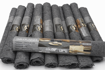 Afbeelding van Partij 10x Tafellopers 50x180 cm – Grijs kant design – Nieuw