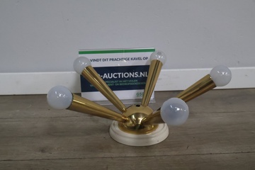 Afbeelding van Vintage messing plafonlamp met 5 lampen