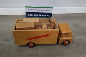 Afbeelding van Houten transport speelgoedauto met blokken