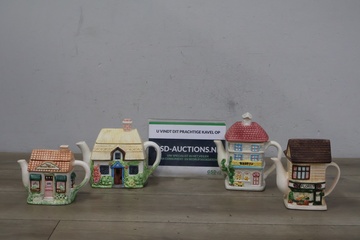 Afbeelding van Set van 4 Porseleinen Theepothuisjes