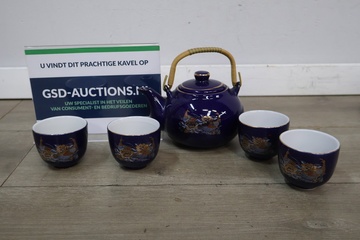 Afbeelding van Japanse Kobaltblauwe Theepot met 4 Kopjes
