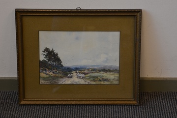 Afbeelding van Ingelijste artprint van F.H. Tyndale: Schaapherder met kudde