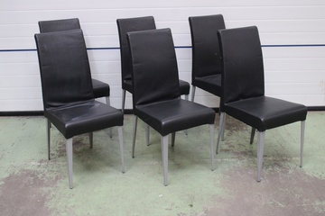 Afbeelding van Set van 6 Zwarte Eetkamerstoelen met Grijs Metalen Frame''