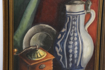 Afbeelding van Olieverfschilderij: Stilleven met kan en koffiemolen