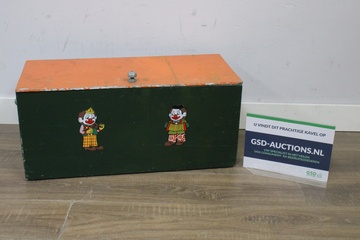 Afbeelding van Vintage Oranje/Groene Houten Opbergkist'