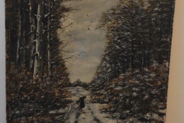 Afbeelding van Olieverfschilderij van een winters landschap.