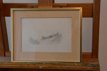 Afbeelding van Prachtige prent van J. Israels: Liggend kind in de duinen