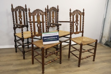 Afbeelding van Set van 4 Antiek Sierlijk Houten Eetkamerstoelen