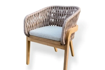 Afbeelding van 2x Batur diningchair natural rope - teak - white cushions