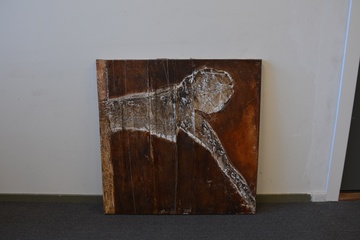 Afbeelding van Groot schilderij van Jeanne Beenackers: 'Horiz Fig'.
